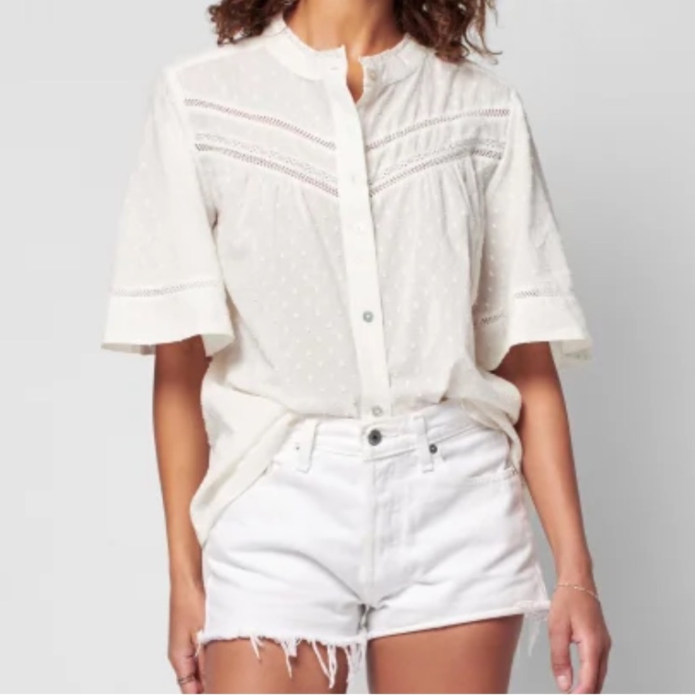 Faherty Rhoda White Lace-Trimmed Blouse NWT